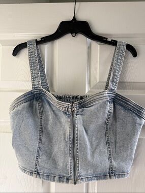 Wild Fable Light Wash Denim Zip-Front Crop Top